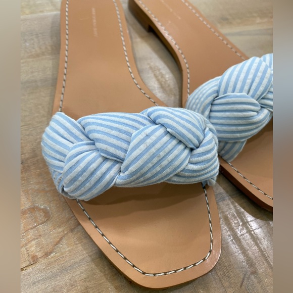 Something Navy Cici Bow nautical blue white striped slide on sandals flats shoes - Picture 4 of 13